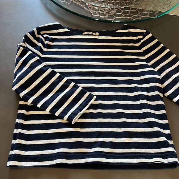 j Brand midnight blue and cream Marina stripe jersey shirt M - Picture 6 of 6